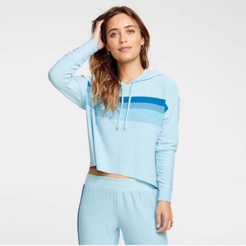Chaser Blue Beach Stripes Crop Pullover Hoodie S